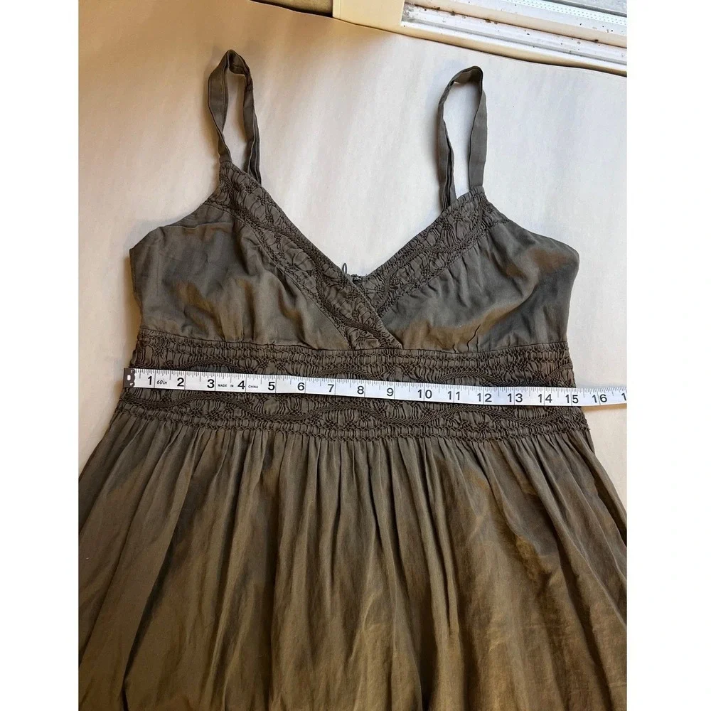 Vince Brown Embroidered Empire‎ Waist Midi Dress with Pockets Size 6
